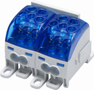 Distribution block PDB 160 pre-assembled as a block of 2 with transparent-blue covers