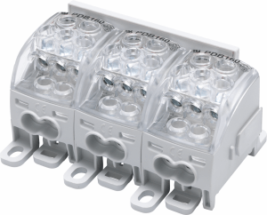 Distribution block PDB 160 as a block of 3 pre-assembled with transparent covers