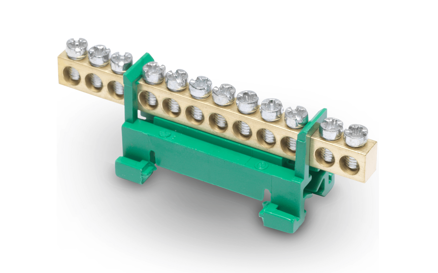 Earthing bar with green holder and 12 terminal points